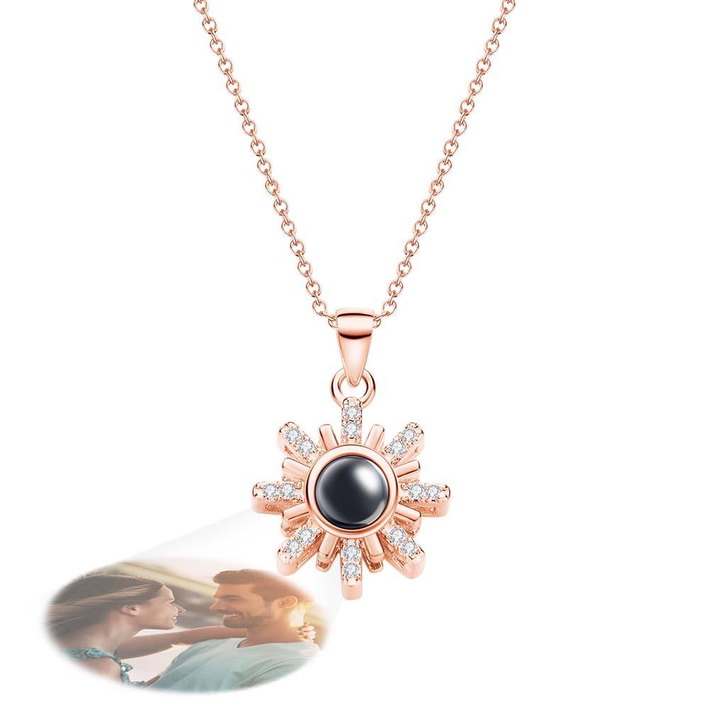 Sparkling Sunflower Photo Projection Necklace – Custom "You Are My Sunshine" Pendant – Unique Crystal Gift for Mom, Best Friend & Daughter