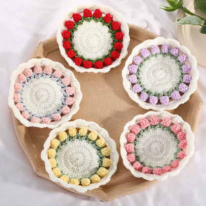 Mother's Day Gifts Handmade Crochet Tulip Coaster Set with Transformable Floral Design Eco-Friendly Home