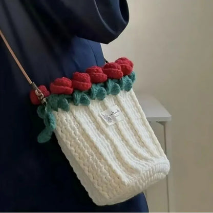DIY Knitted Rose Bouquet Bag Woven Bucket Bag Ready-Made Hand-woven Flower Bouquet Gift For Mother or