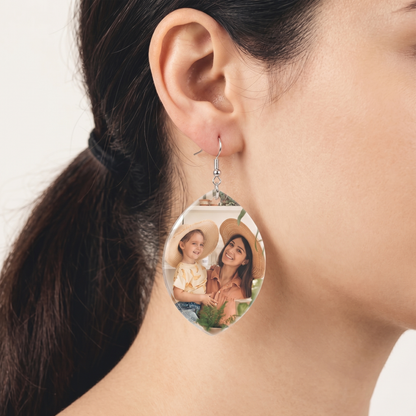 Custom Photo Acrylic Earrings Personalized Oval Earrings Gift For Mother's Day