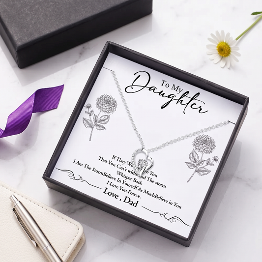 Custom Birth Flower Message Card with Heart Necklace Personalized Jewelry Birthday Gift for Daughter
