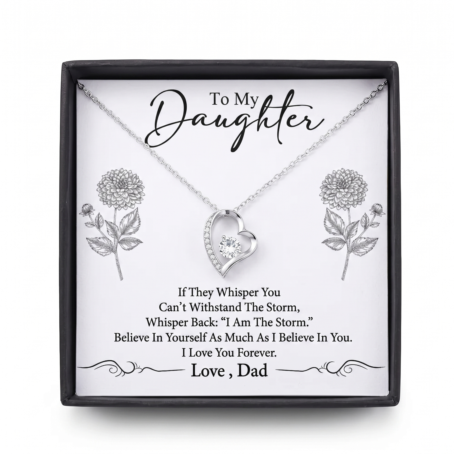 Custom Birth Flower Message Card with Heart Necklace Personalized Jewelry Birthday Gift for Daughter