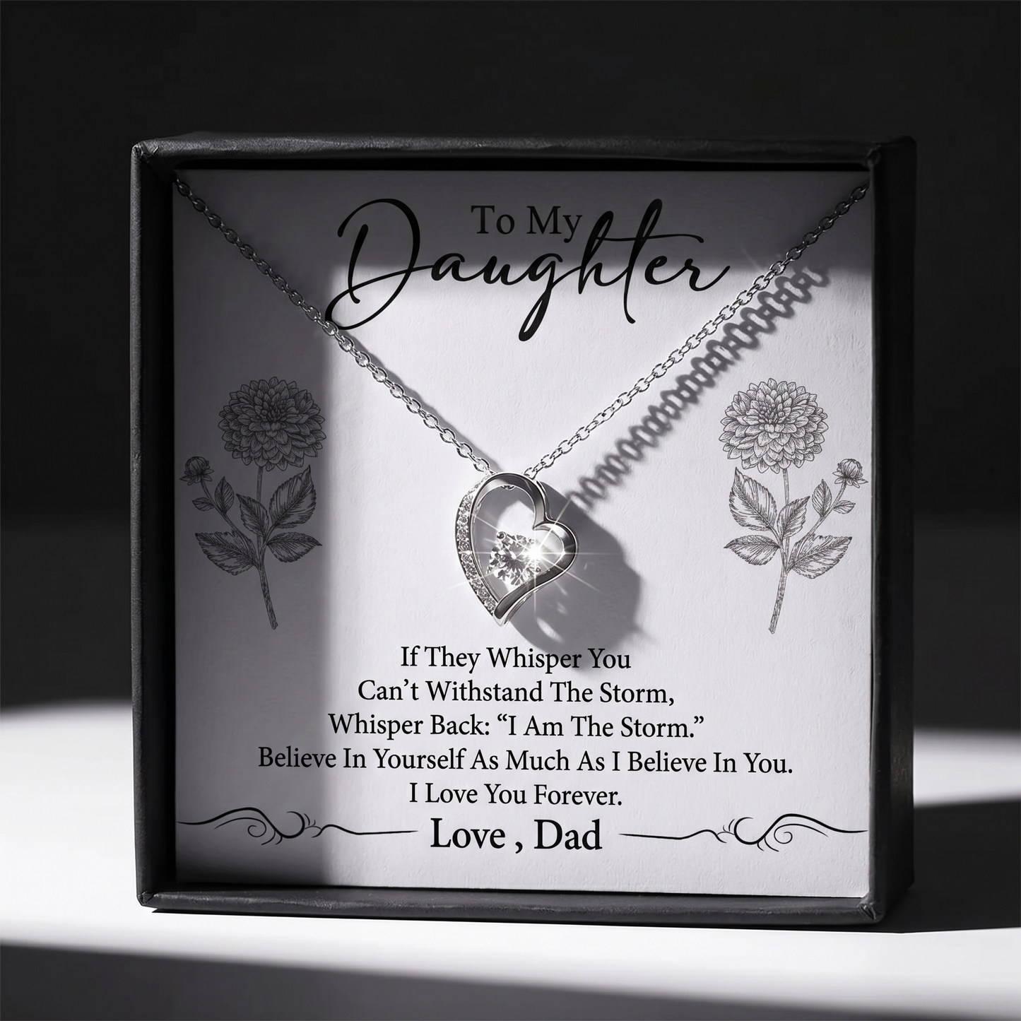 Custom Birth Flower Message Card with Heart Necklace Personalized Jewelry Birthday Gift for Daughter