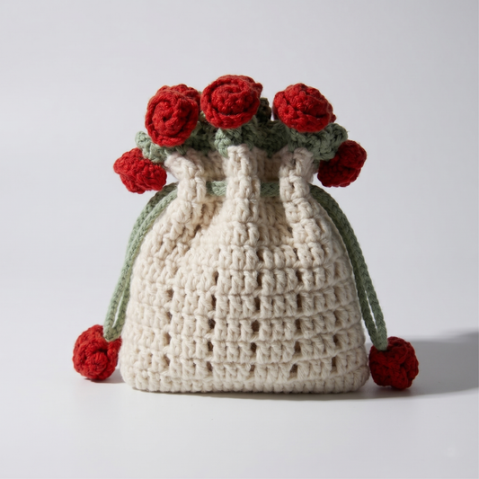 DIY Knitted Rose Bouquet Bag Woven Bucket Bag Ready-Made Hand-woven Flower Bouquet Gift For Mother or