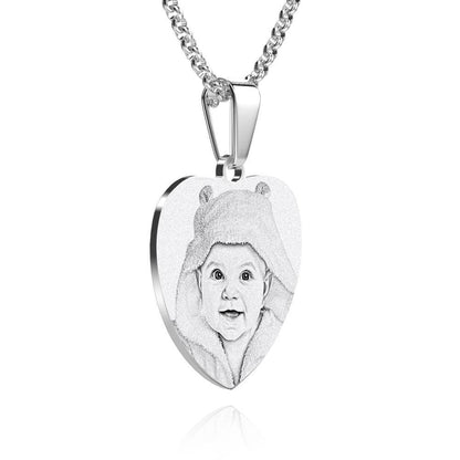 Engraved Heart Tag Necklace Custom Stainless Steel Photo Necklace