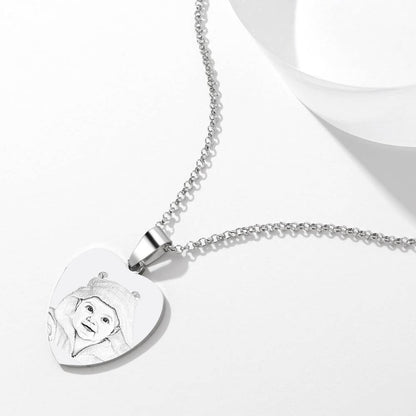 Engraved Heart Tag Necklace Custom Stainless Steel Photo Necklace