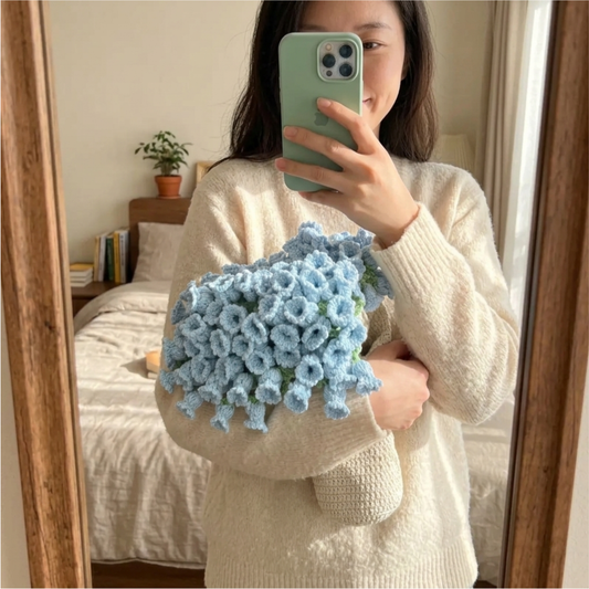 Hand-Knitted Rose Blanket DIY Kit & Ready-Made Gift for Mother's Day Valentine's Day