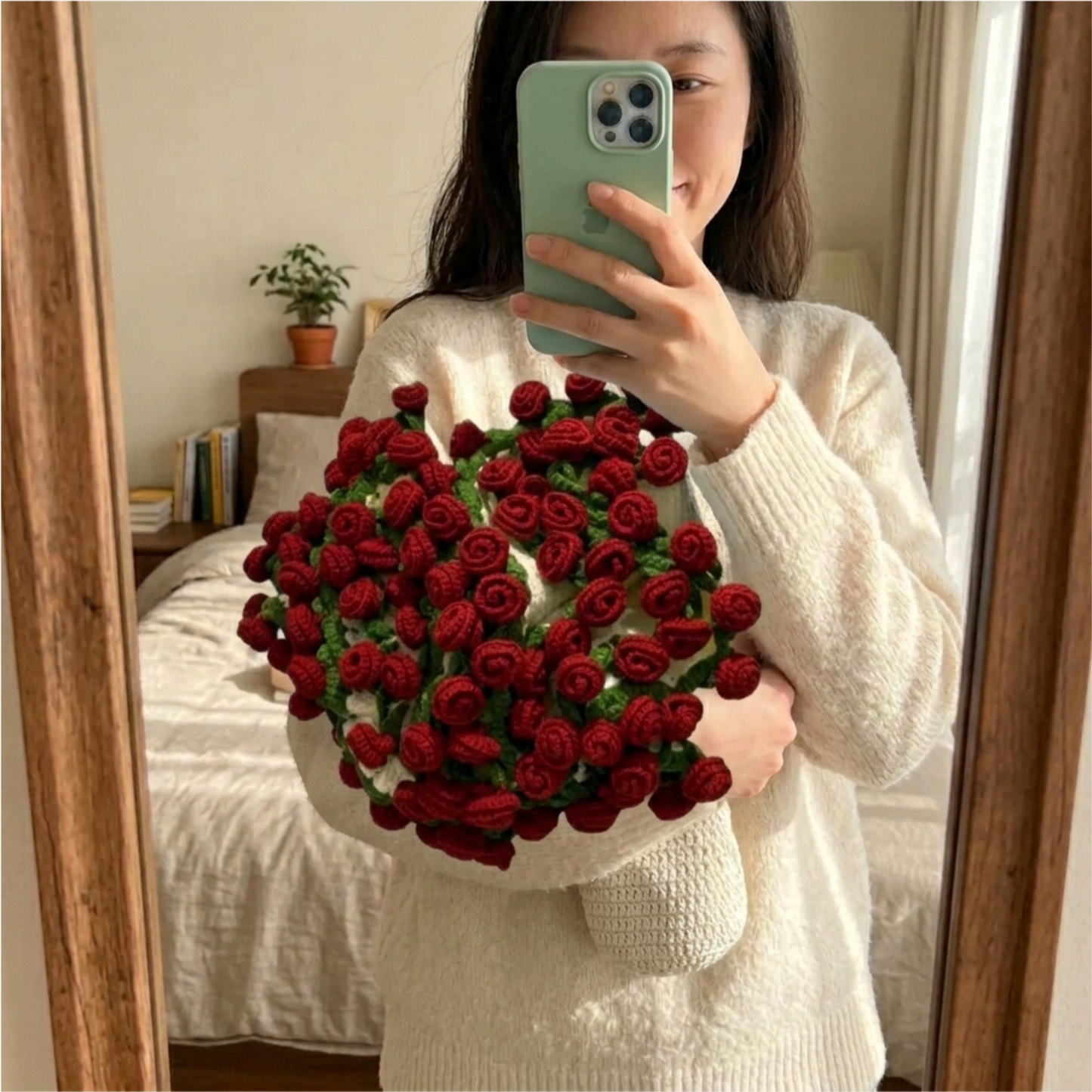 Hand-Knitted Rose Blanket DIY Kit & Ready-Made Gift for Mother's Day Valentine's Day