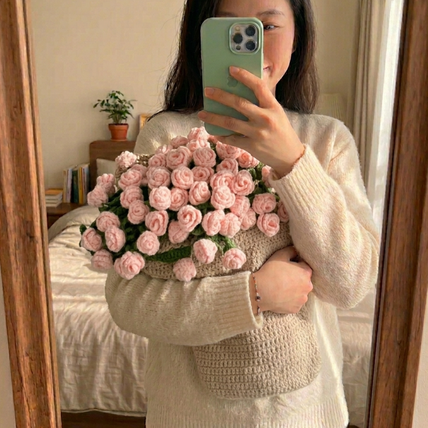 Hand-Knitted Rose Blanket DIY Kit & Ready-Made Gift for Mother's Day Valentine's Day