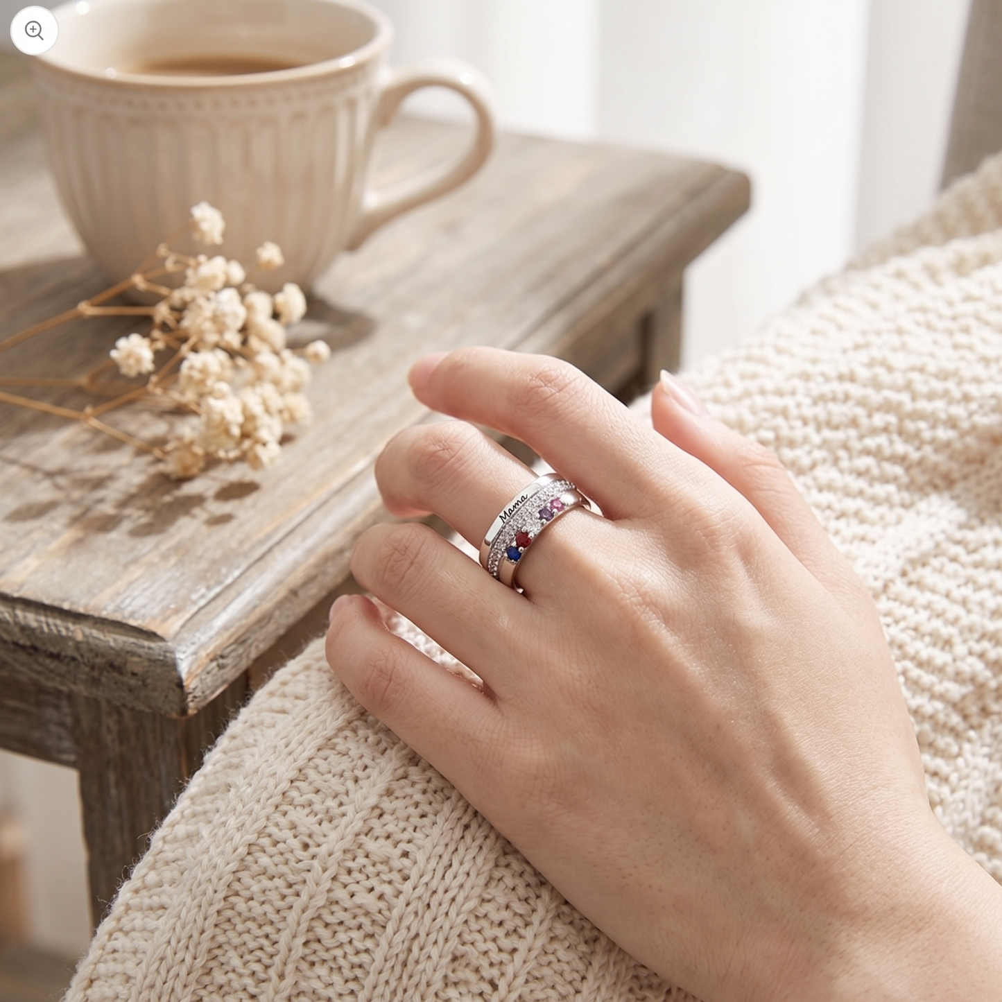 Personalized Birthstones Ring with Engraved Text Family Ring Jewelry Birthday Gift for Mom Grandma