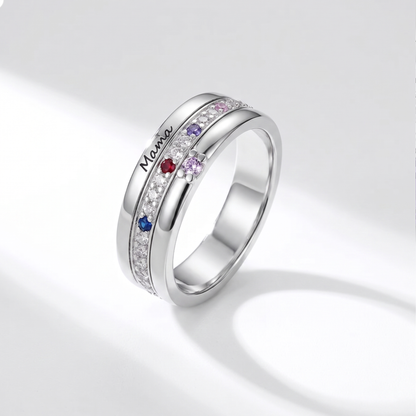 Personalized Birthstones Ring with Engraved Text Family Ring Jewelry Birthday Gift for Mom Grandma