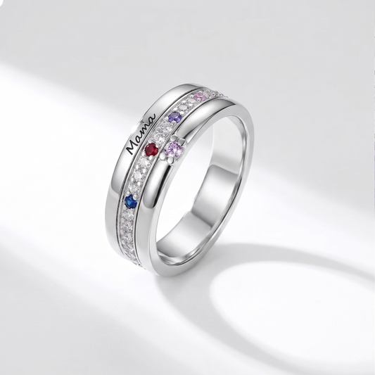 Personalized Birthstones Ring with Engraved Text Family Ring Jewelry Birthday Gift for Mom Grandma