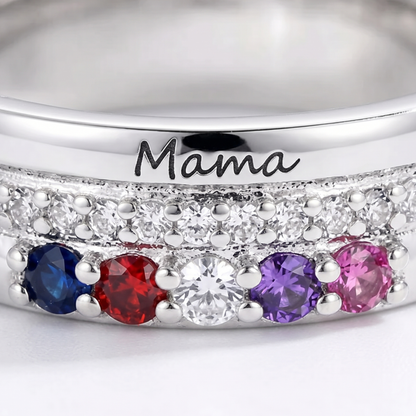 Personalized Birthstones Ring with Engraved Text Family Ring Jewelry Birthday Gift for Mom Grandma