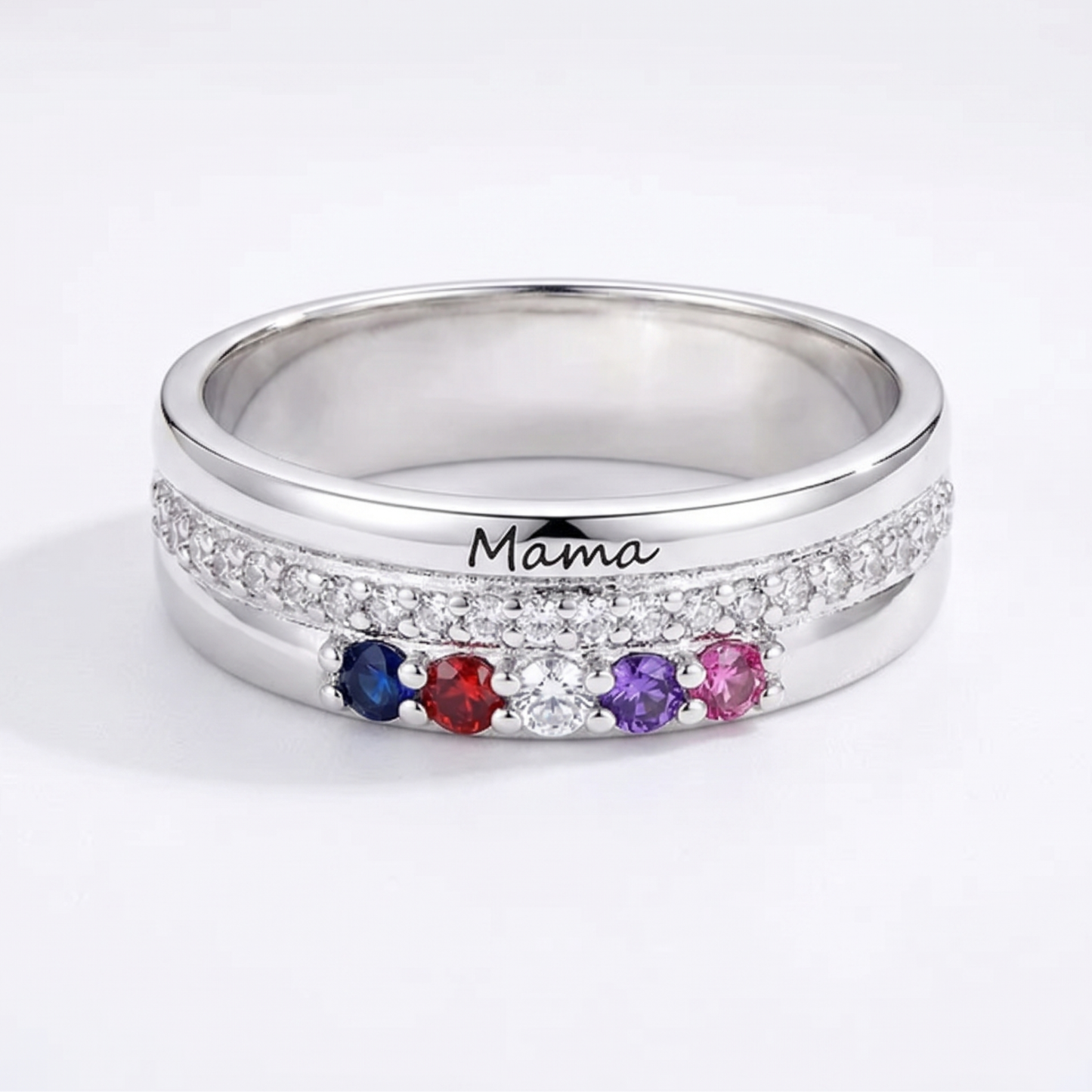 Personalized Birthstones Ring with Engraved Text Family Ring Jewelry Birthday Gift for Mom Grandma