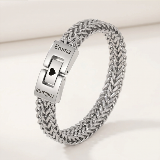 Personalized Men's Stainless Steel Interlocking Bracelet with Engraved Names Bracelet Gift for Him