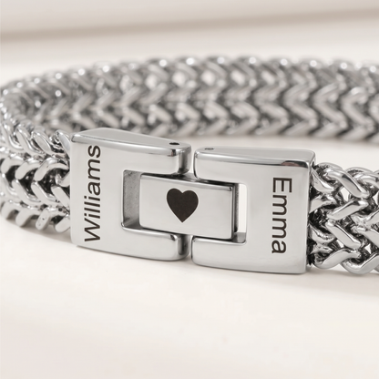 Personalized Men's Stainless Steel Interlocking Bracelet with Engraved Names Bracelet Gift for Him