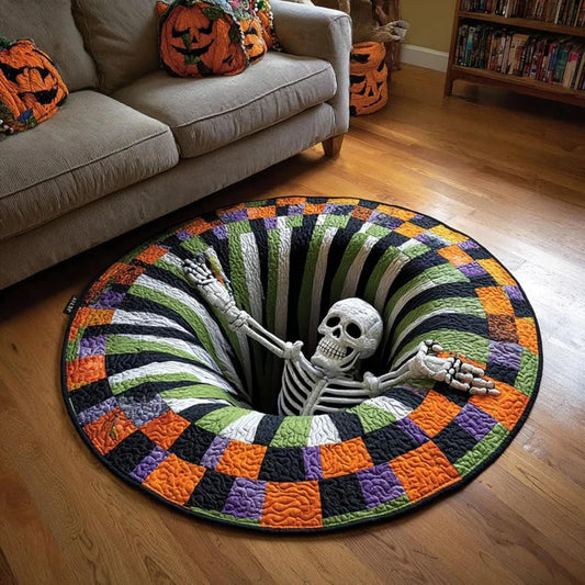 3D Skull Vortex Rug, Horror Optical Illusion Round Carpet, Non Slip Floor Mat, Spooky Bedroom Living Room Decor