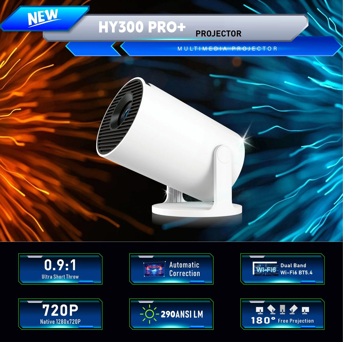 HY300 Halloween Projector 4K HD 1080P Portable Smart LED Projector with Android 11, WiFi & Bluetooth