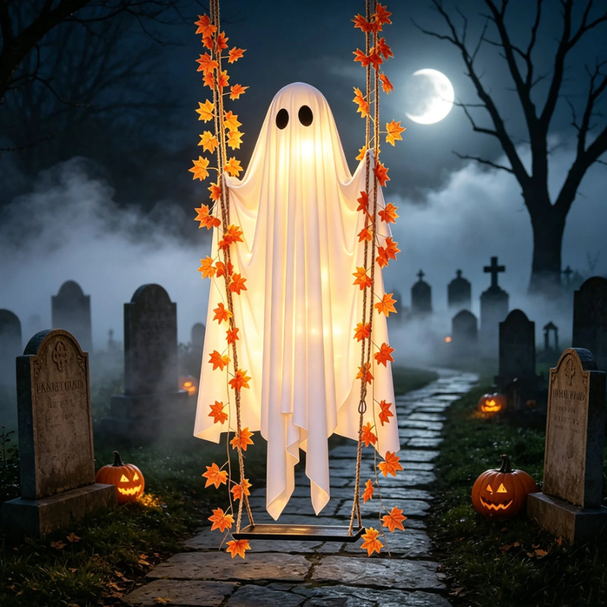 Halloween LED Ghost Decoration Light 13ft Adjustable Height Remote Control 8 Modes Outdoor Yard Porch Tree Decor