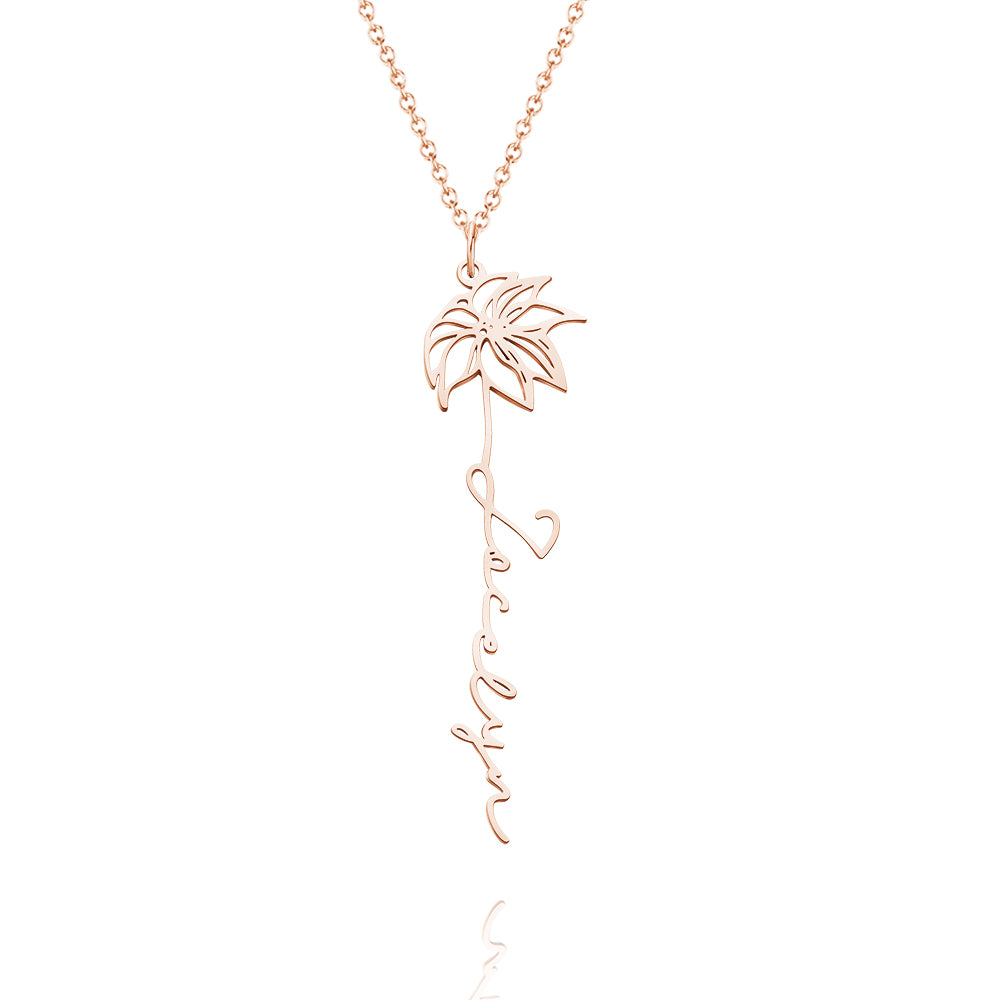 Custom Name Birth Flower Necklace Dainty Jewelry Floral Pendant Birthday Gift
