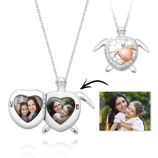 Custom Photo Engraved Name Necklace Sea Turtle Locket Necklace Mother's Day Gift for Mom