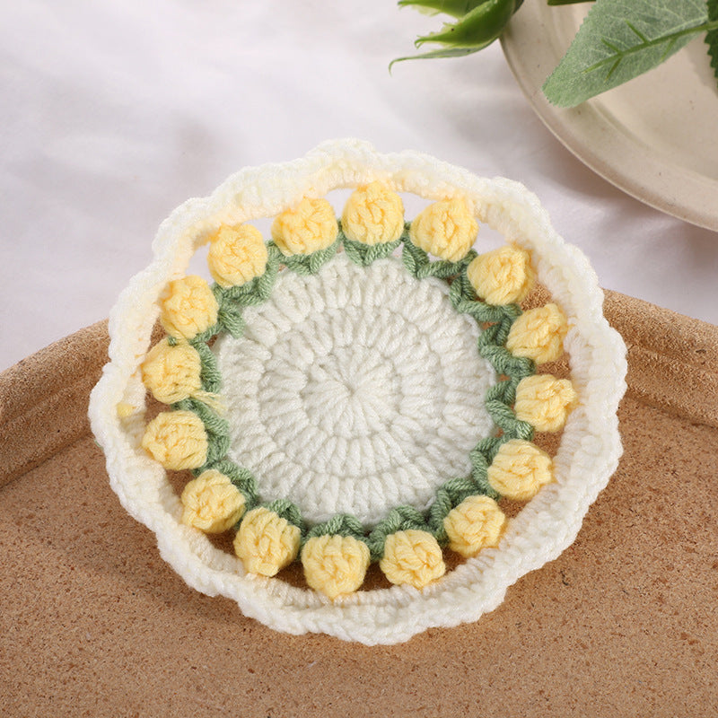 Mother's Day Gifts Handmade Crochet Tulip Coaster Set with Transformable Floral Design Eco-Friendly Home