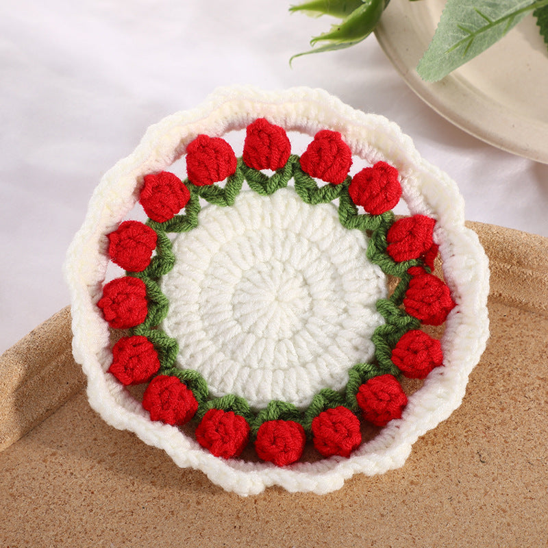 Mother's Day Gifts Handmade Crochet Tulip Coaster Set with Transformable Floral Design Eco-Friendly Home