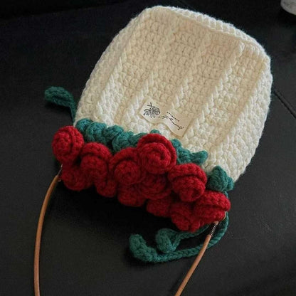 DIY Knitted Rose Bouquet Bag Woven Bucket Bag Ready-Made Hand-woven Flower Bouquet Gift For Mother or