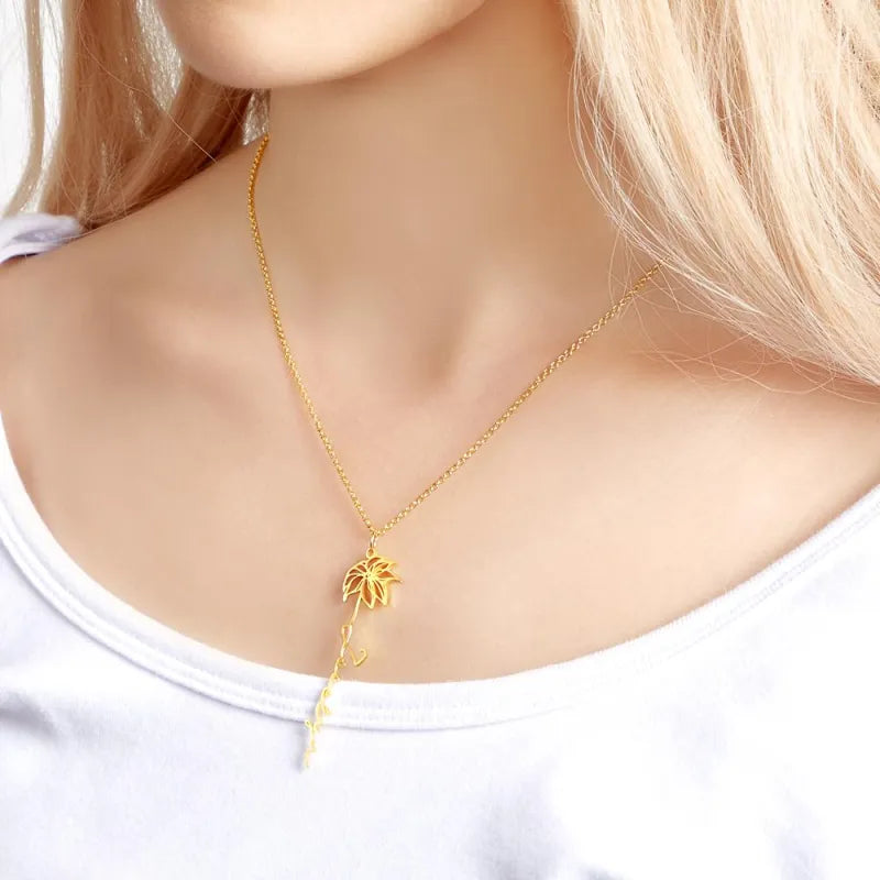 Custom Name Birth Flower Necklace Dainty Jewelry Floral Pendant Birthday Gift