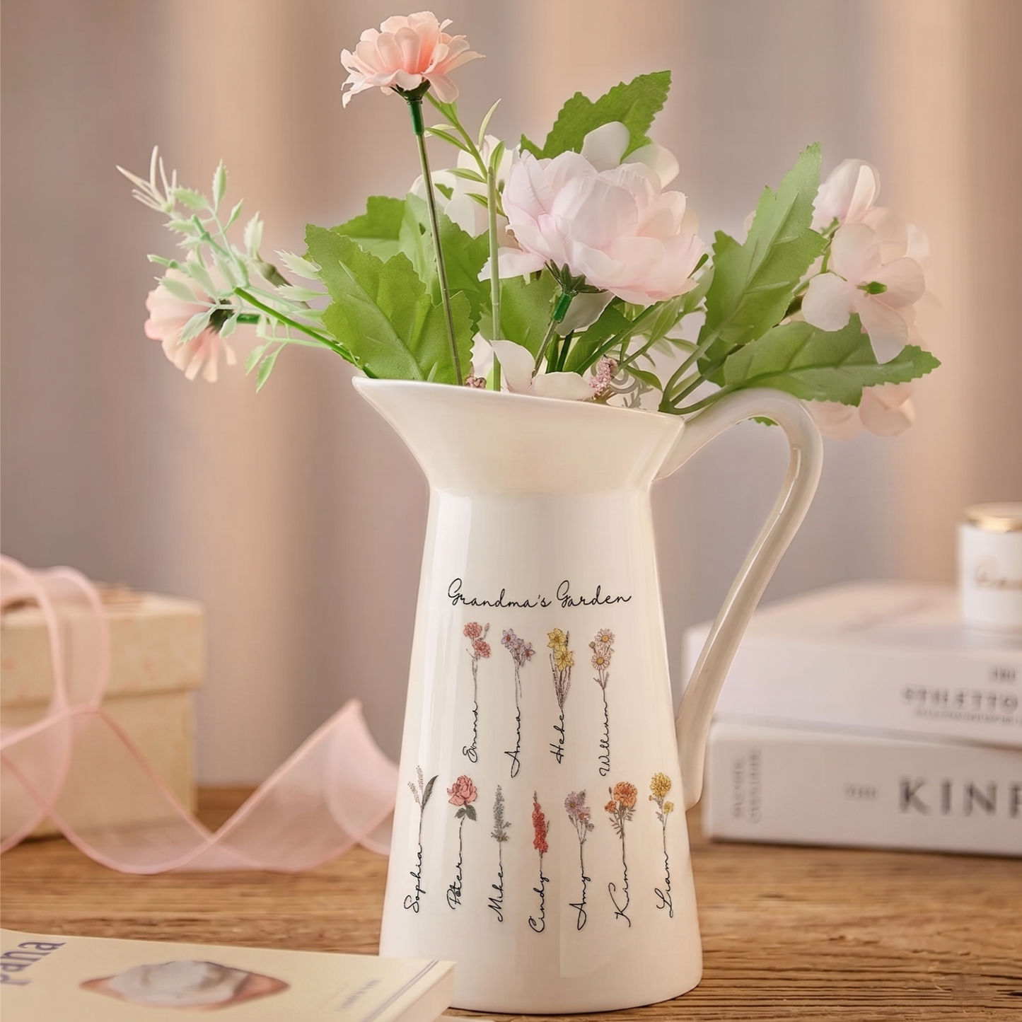 Personalized Birth Flower Ceramic Vase Home Decoration Birthday Gift for Mom Grandma