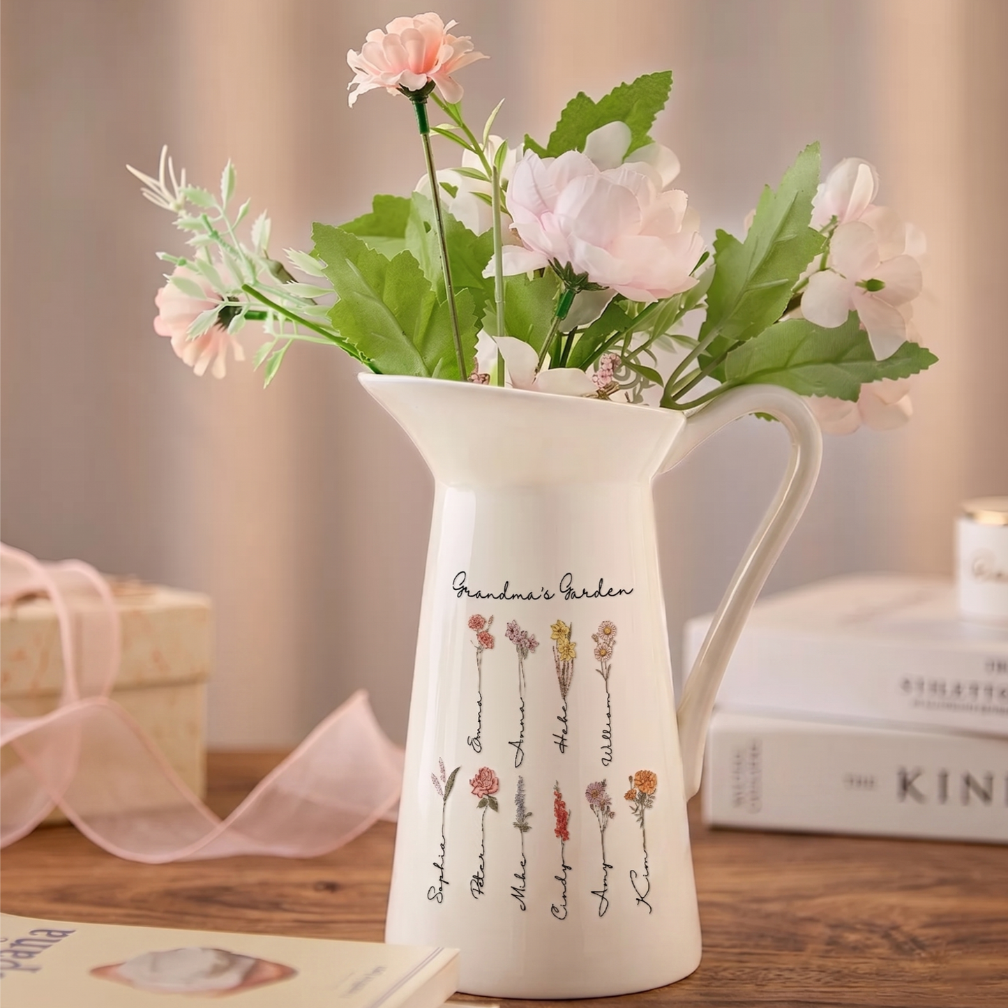 Personalized Birth Flower Ceramic Vase Home Decoration Birthday Gift for Mom Grandma