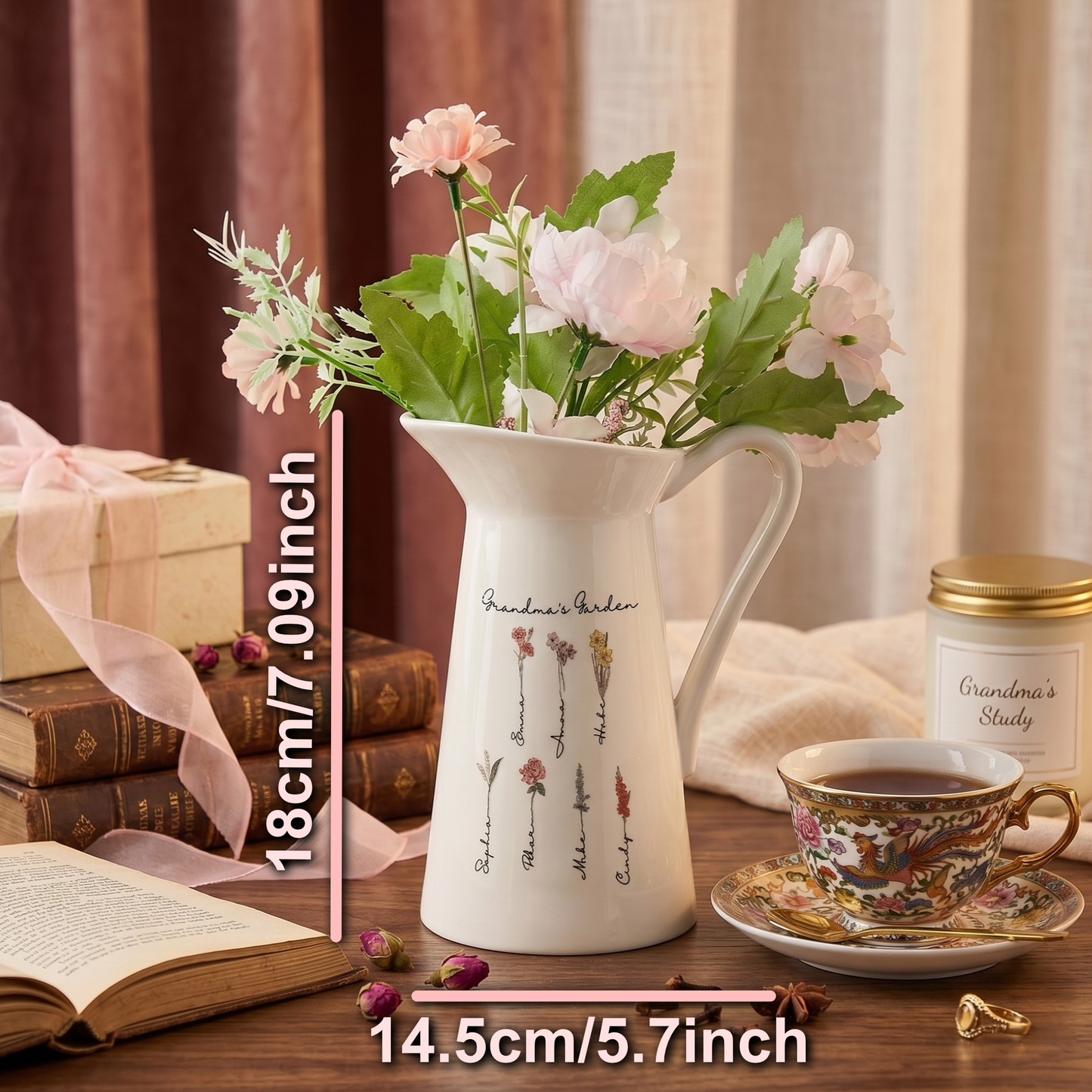 Personalized Birth Flower Ceramic Vase Home Decoration Birthday Gift for Mom Grandma