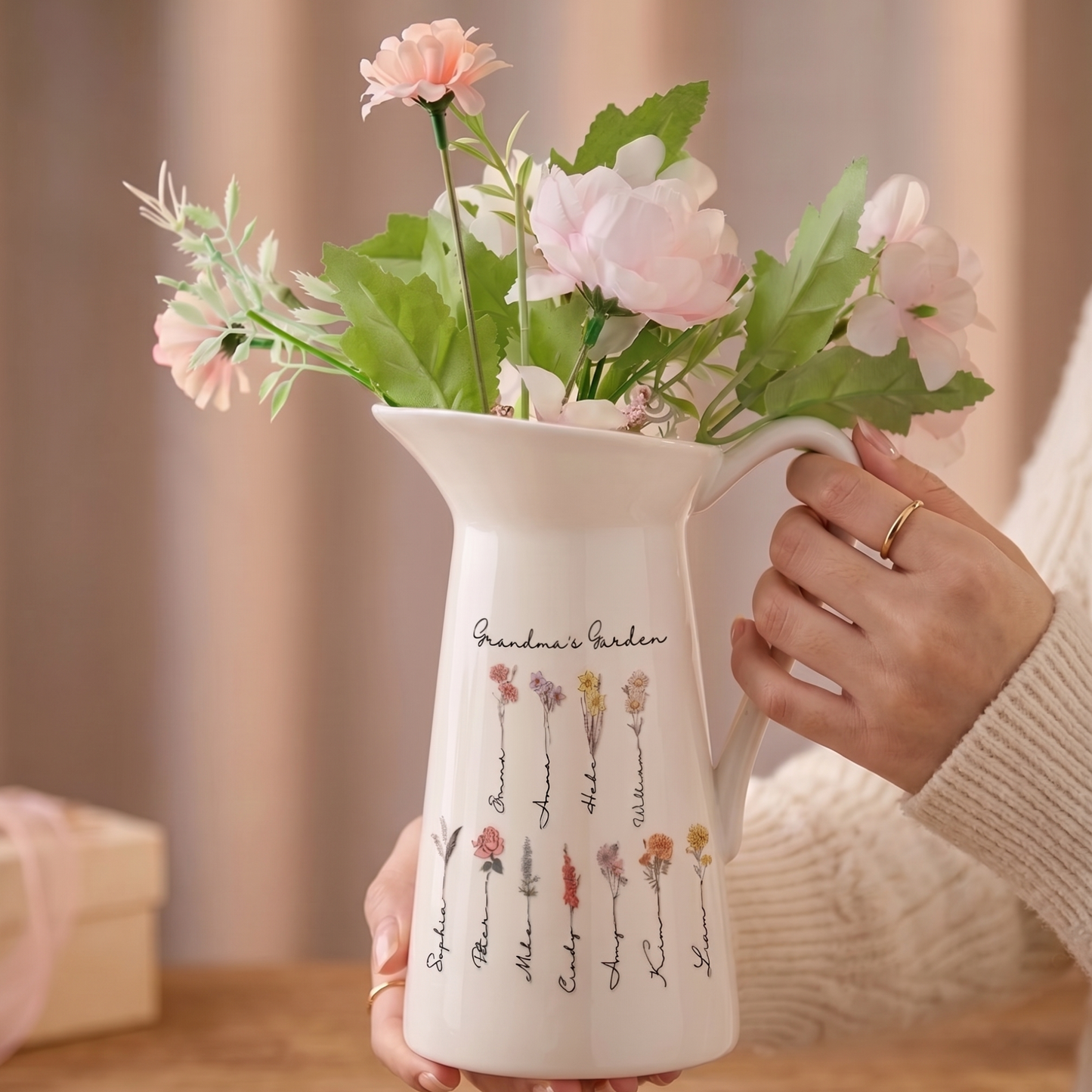 Personalized Birth Flower Ceramic Vase Home Decoration Birthday Gift for Mom Grandma