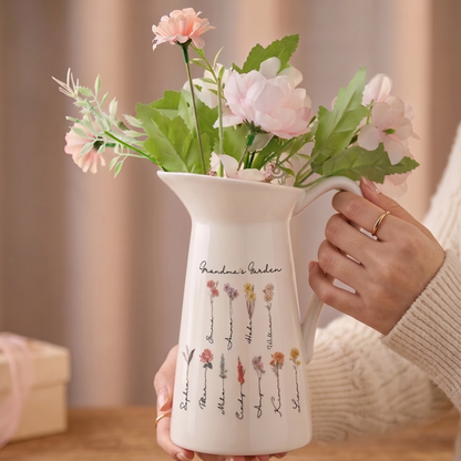 Personalized Birth Flower Ceramic Vase Home Decoration Birthday Gift for Mom Grandma