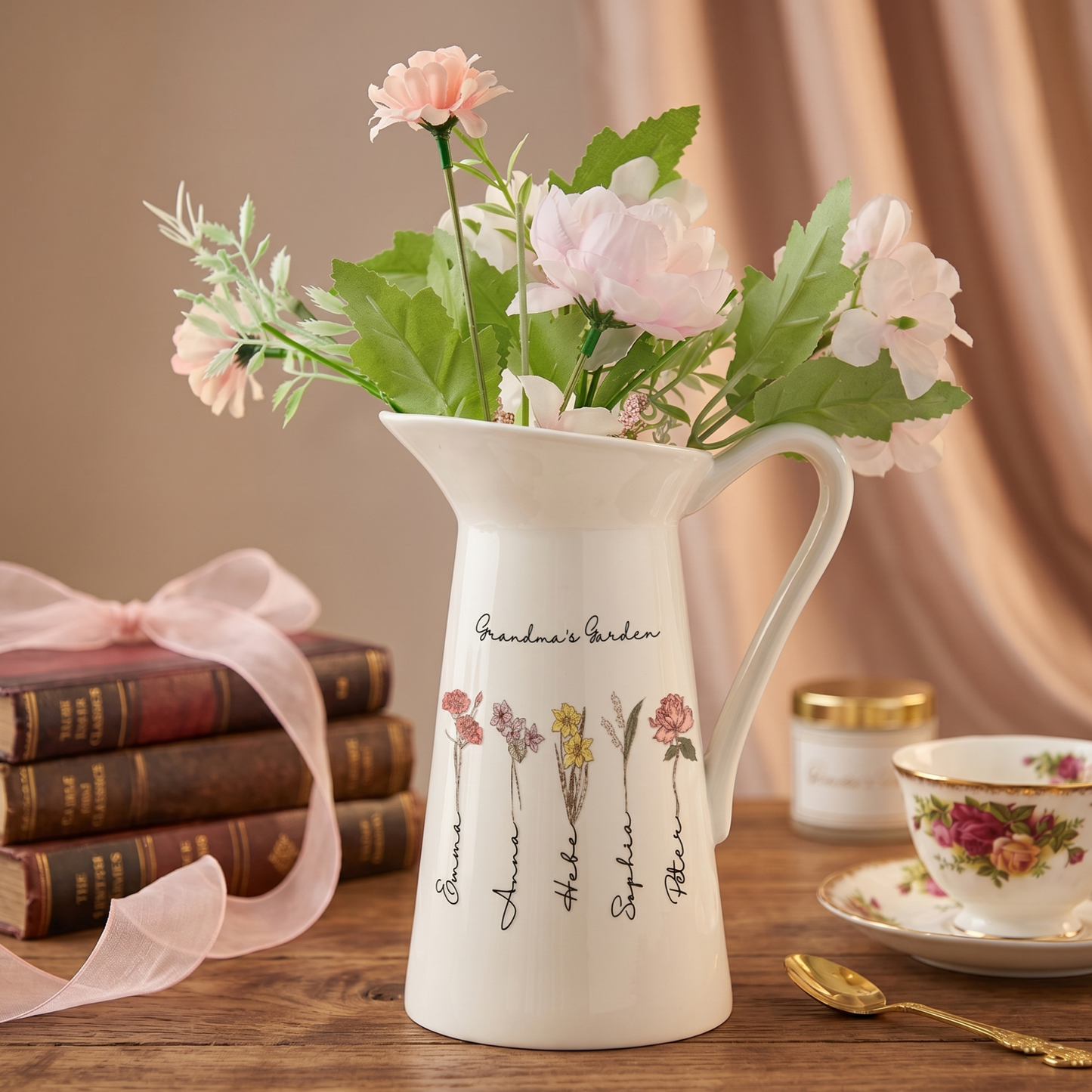 Personalized Birth Flower Ceramic Vase Home Decoration Birthday Gift for Mom Grandma
