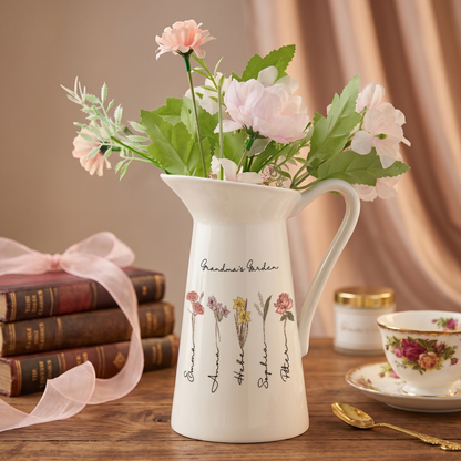 Personalized Birth Flower Ceramic Vase Home Decoration Birthday Gift for Mom Grandma