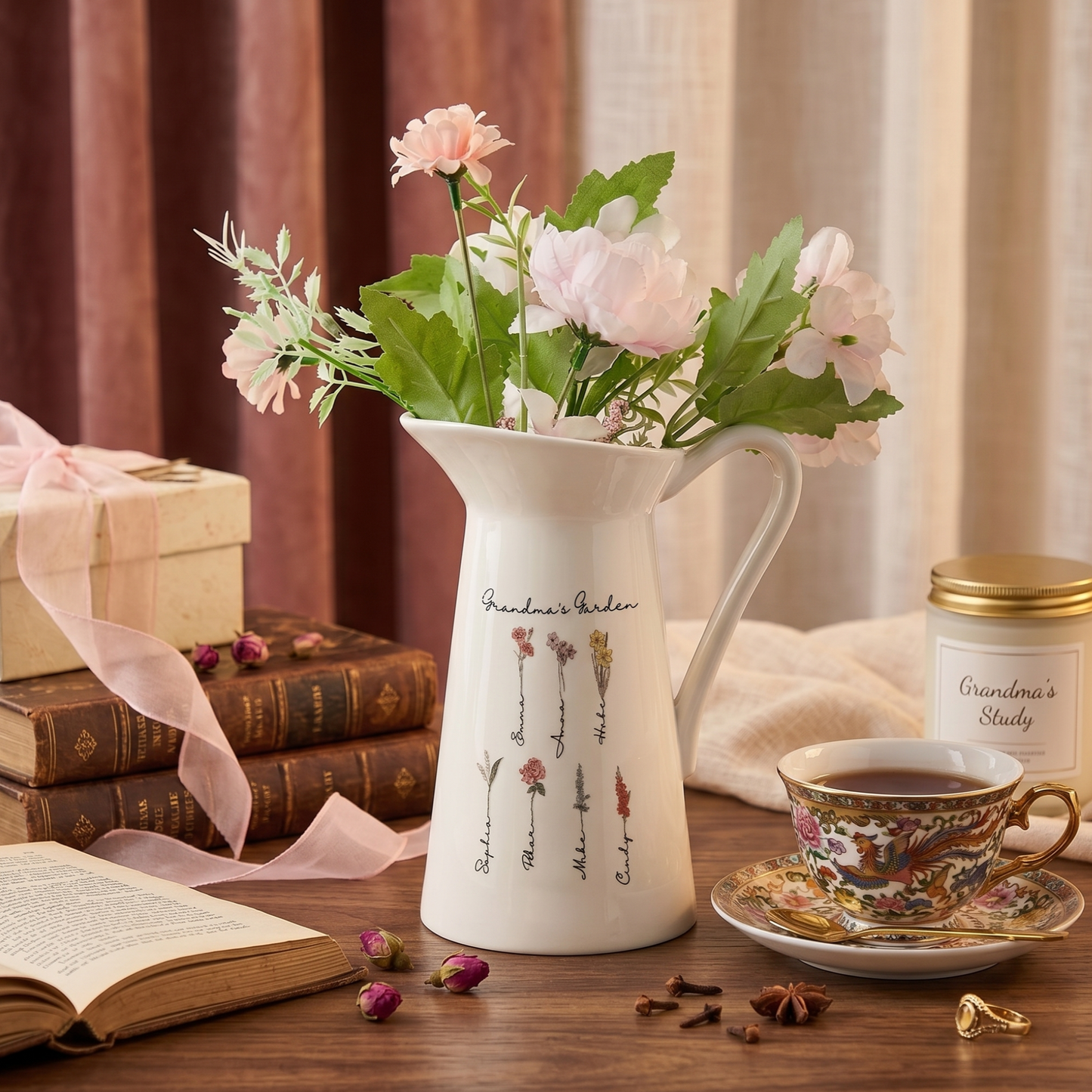 Personalized Birth Flower Ceramic Vase Home Decoration Birthday Gift for Mom Grandma
