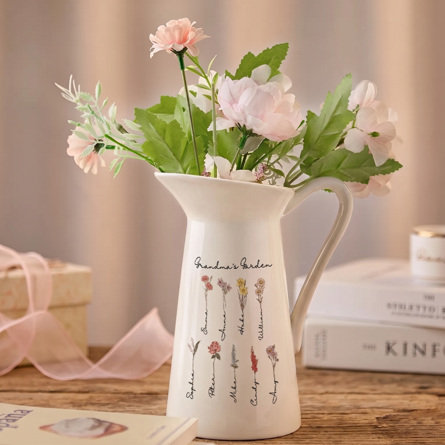 Personalized Birth Flower Ceramic Vase Home Decoration Birthday Gift for Mom Grandma
