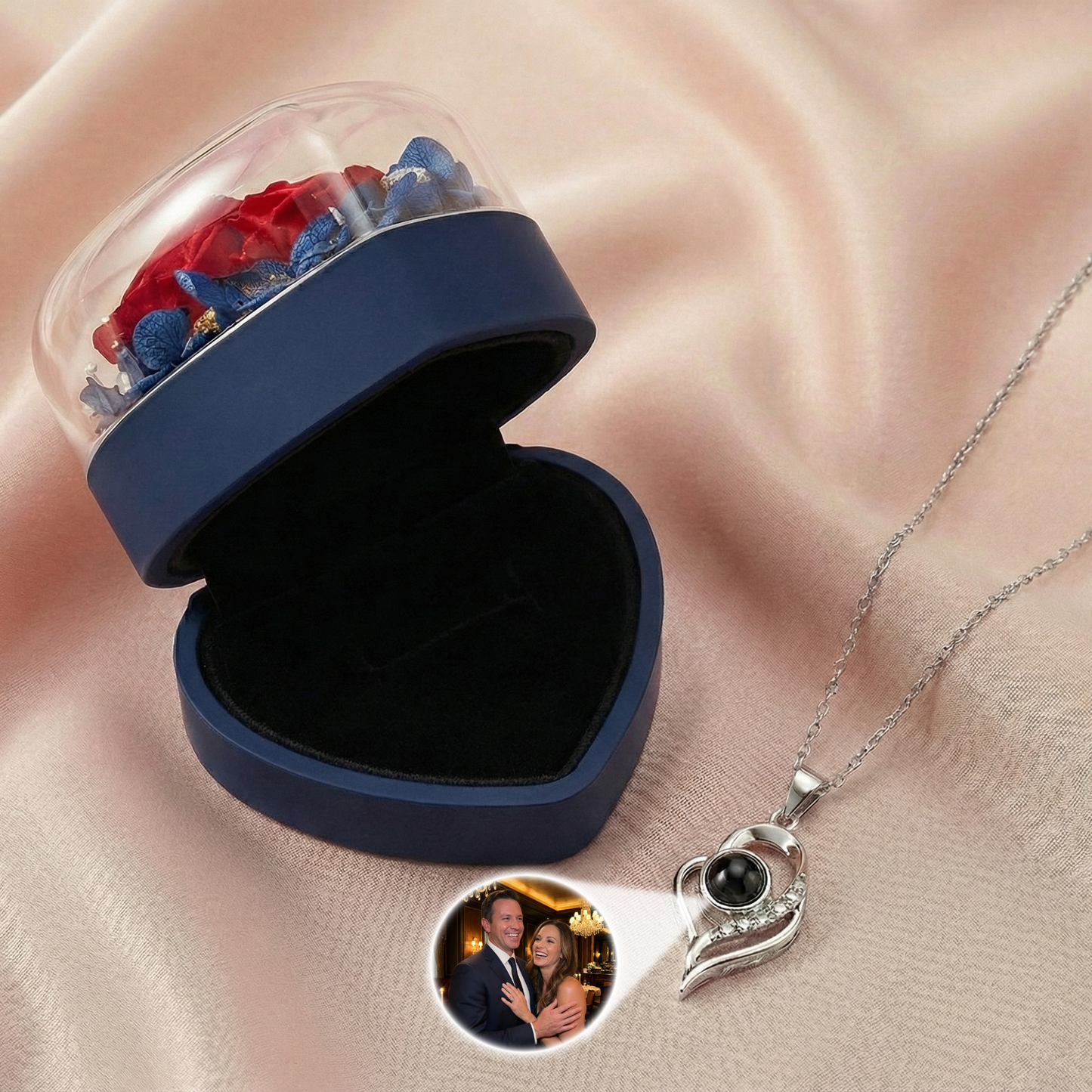 Eternal Rose Jewelry Box with Photo Projection Necklace | Ready-to-Gift