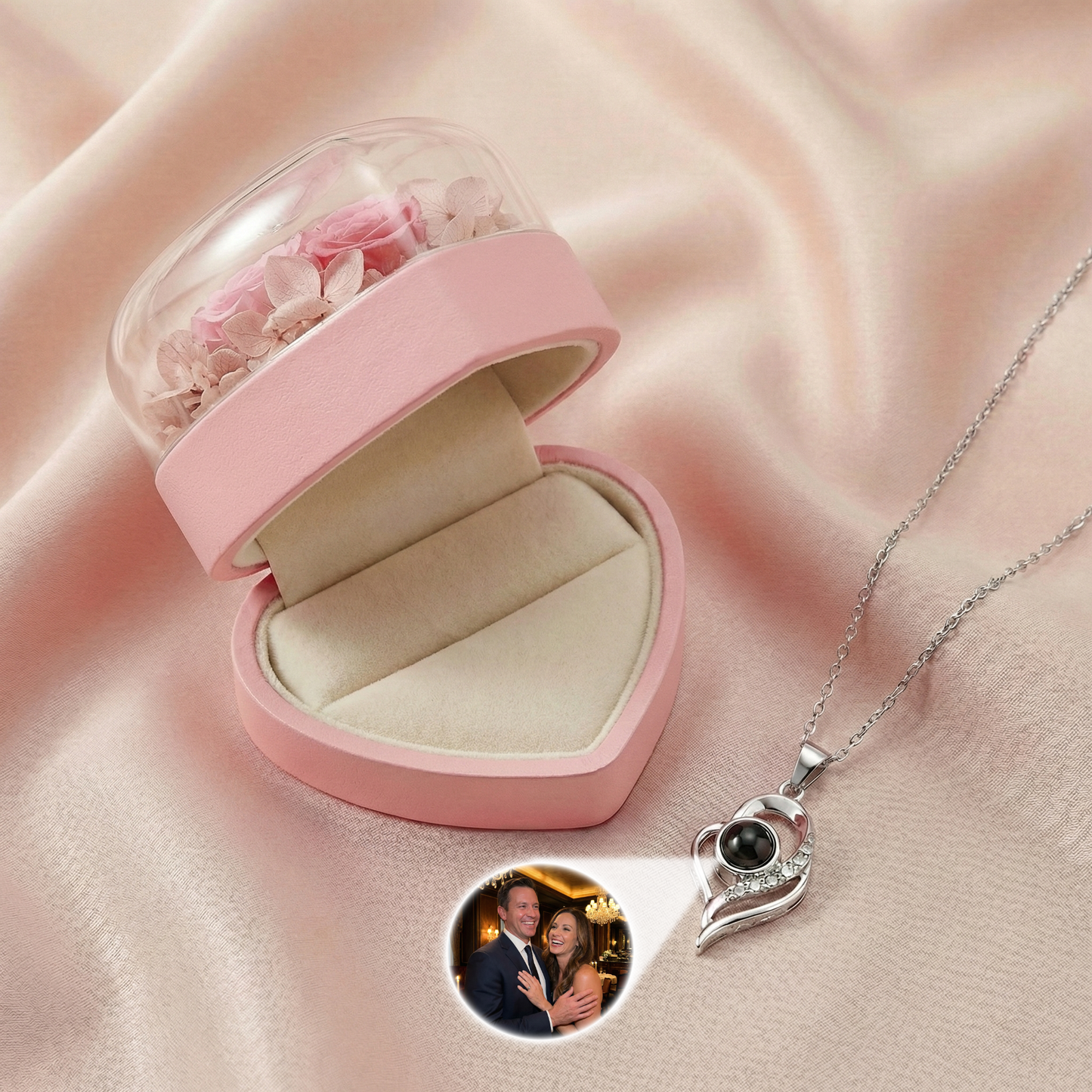 Eternal Rose Jewelry Box with Photo Projection Necklace | Ready-to-Gift
