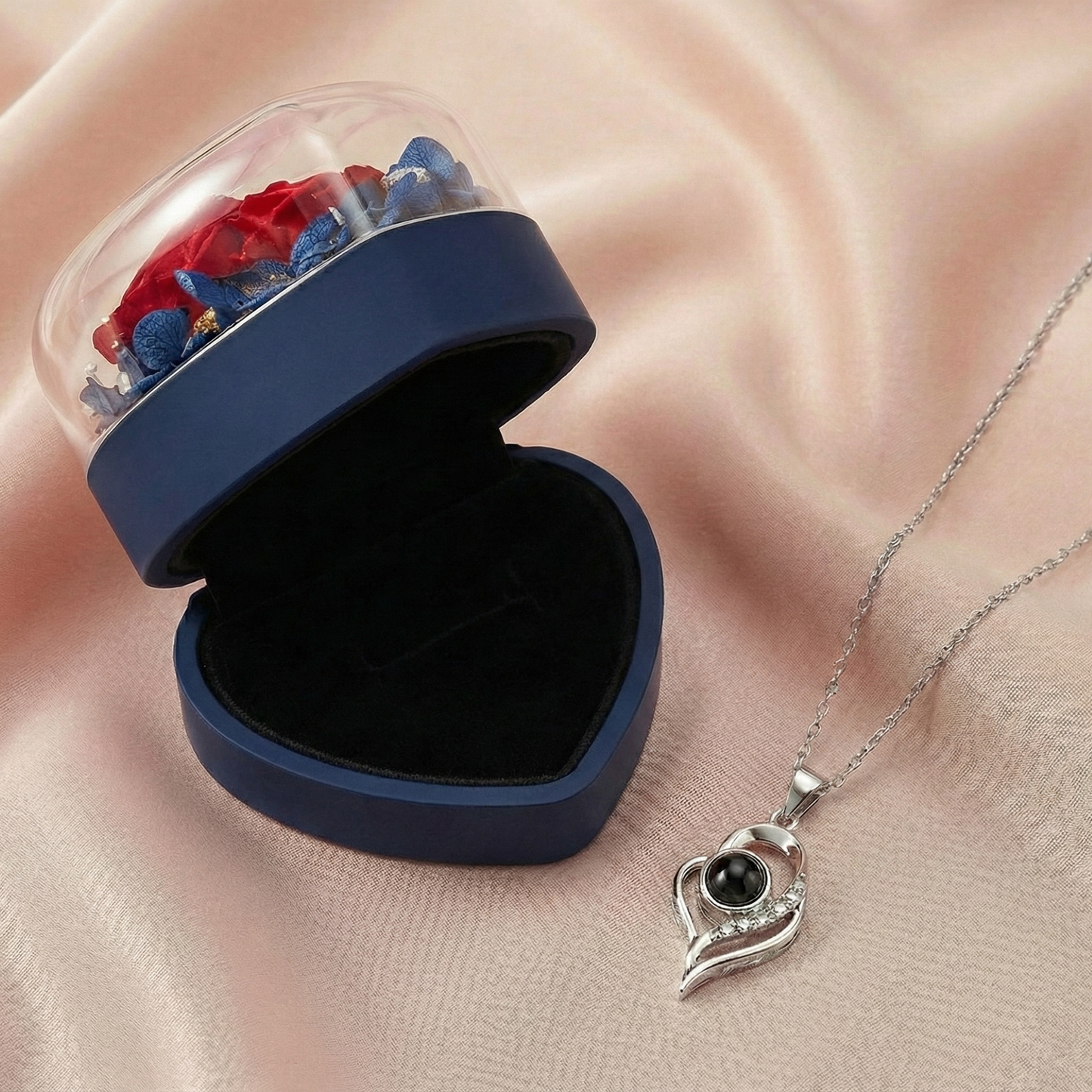 Eternal Rose Jewelry Box with Photo Projection Necklace | Ready-to-Gift