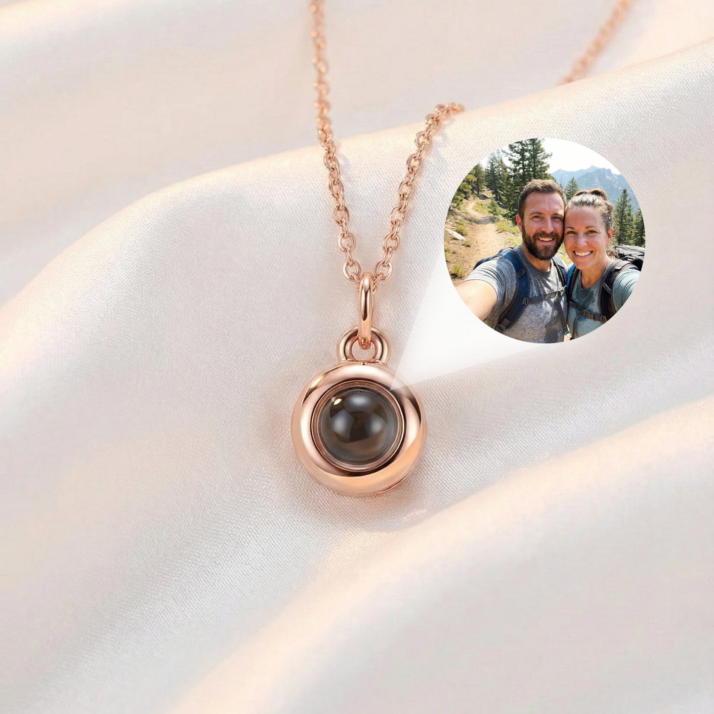Personalized Circle Photo Projection Necklace – Custom Picture Jewelry Gift for Her, Mom & Wife