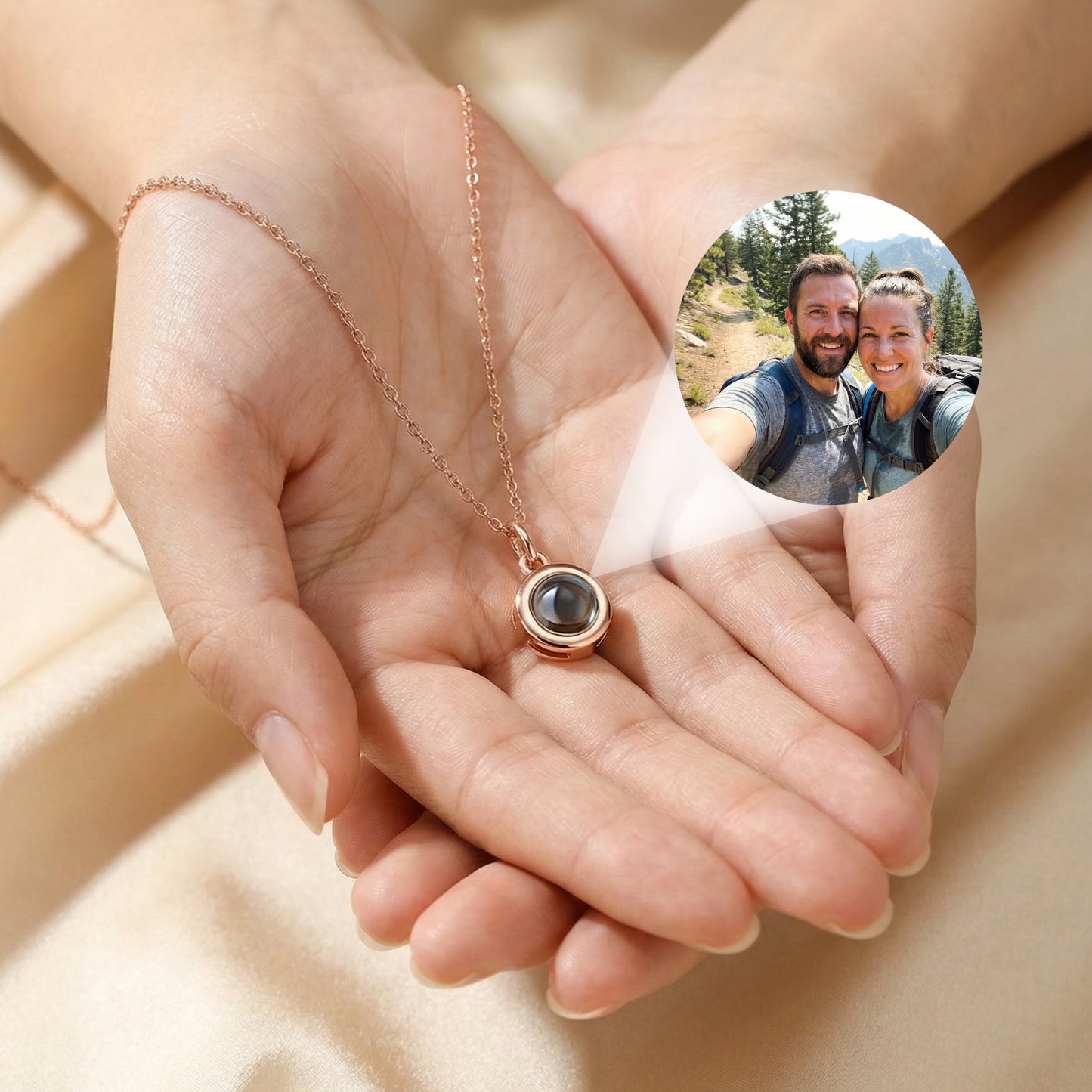 Personalized Circle Photo Projection Necklace – Custom Picture Jewelry Gift for Her, Mom & Wife