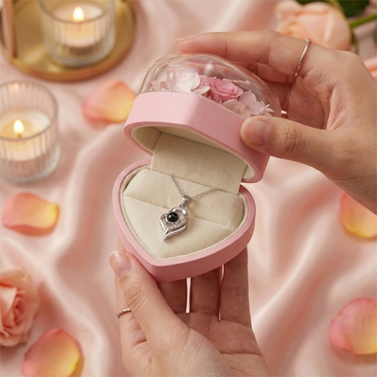 Eternal Rose Jewelry Box with Photo Projection Necklace | Ready-to-Gift