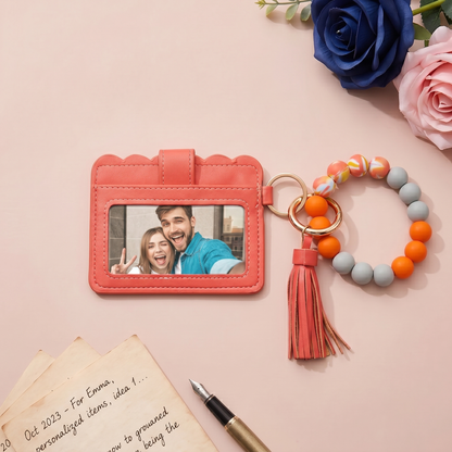 Personalized Birth Flower PU Leather Wallet with Beaded Bracelet Wallet Gift for Her