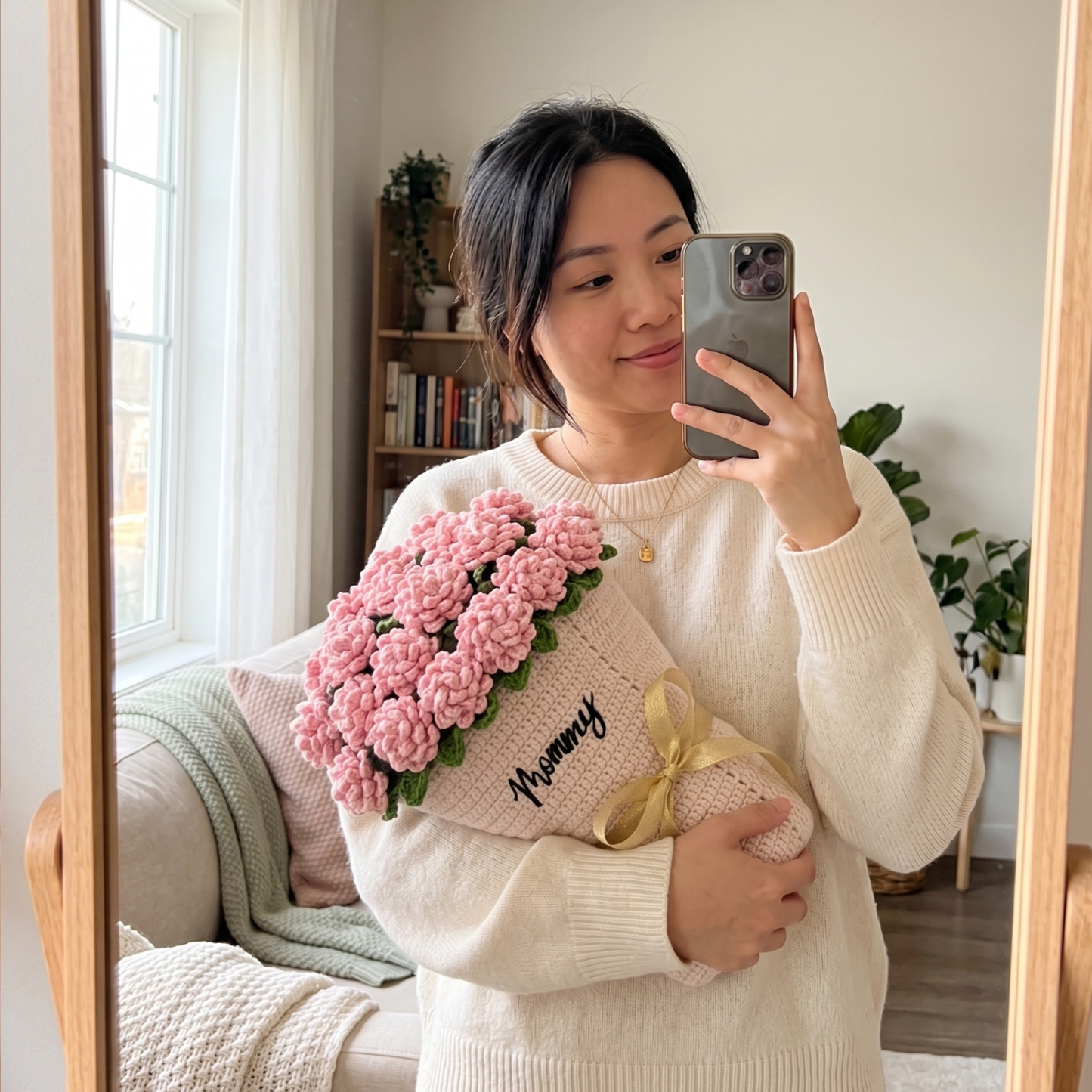 Custom Name Hand-Knitted Rose Blanket Ready-Made Gift for Mother's Day 80cm - 150cm