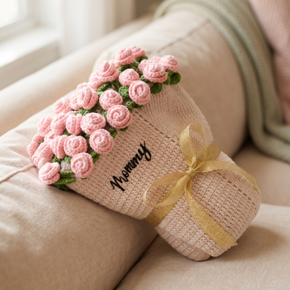 Custom Name Hand-Knitted Rose Blanket Ready-Made Gift for Mother's Day 80cm - 150cm