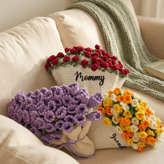 Custom Name Hand-Knitted Rose Blanket Ready-Made Gift for Mother's Day 80cm - 150cm