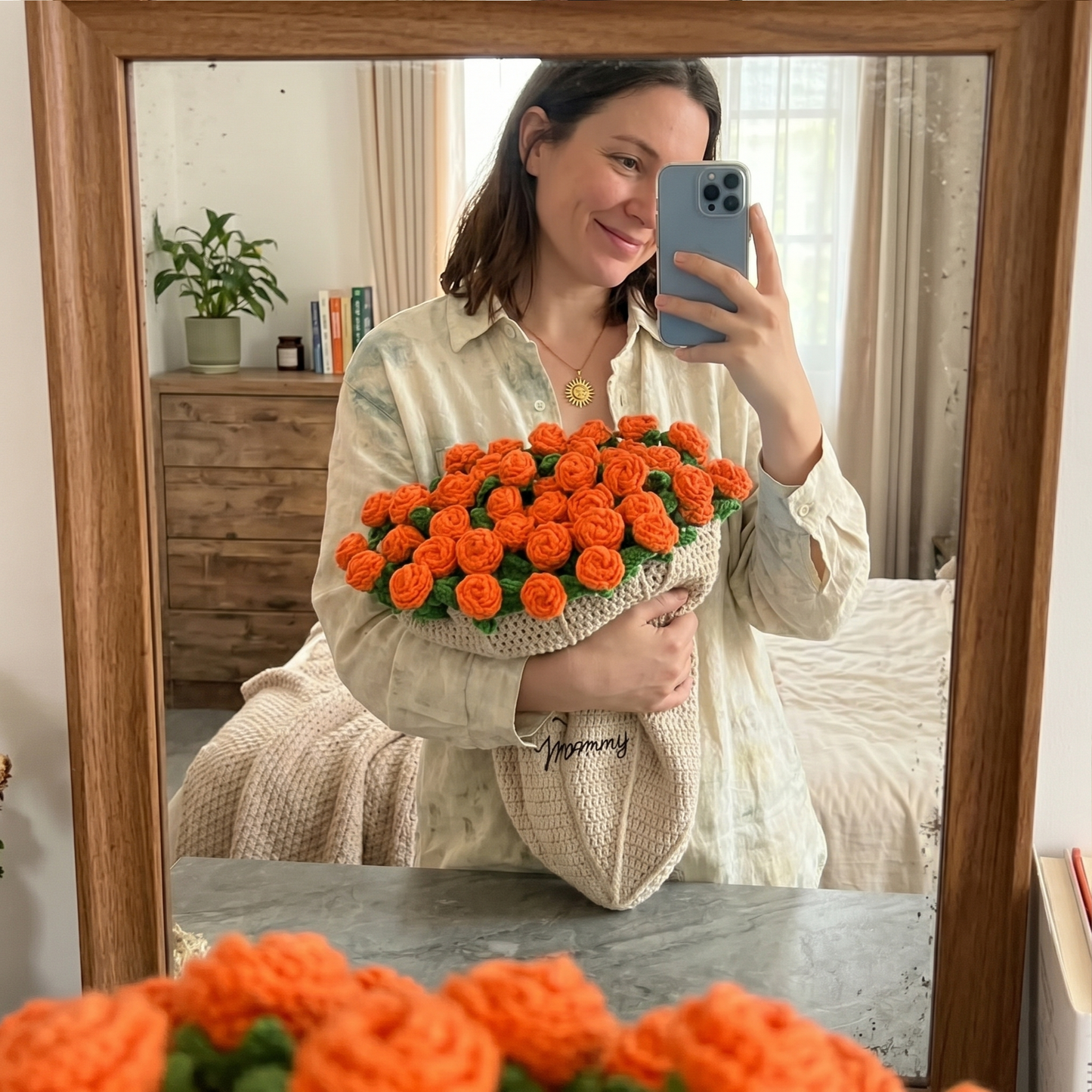 Custom Name Hand-Knitted Rose Blanket Ready-Made Gift for Mother's Day 80cm - 150cm