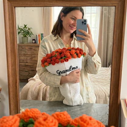 Custom Name Hand-Knitted Rose Blanket Ready-Made Gift for Mother's Day 80cm - 150cm